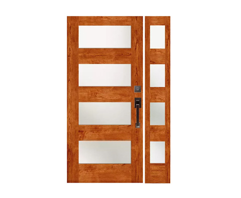 Puerta principal de artesanía de fibra de vidrio de caoba con sitios laterales