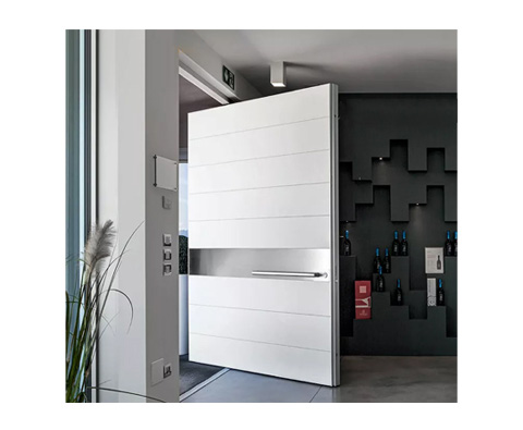 Puerta principal sólida blanca, puerta de pivote con diseños modernos